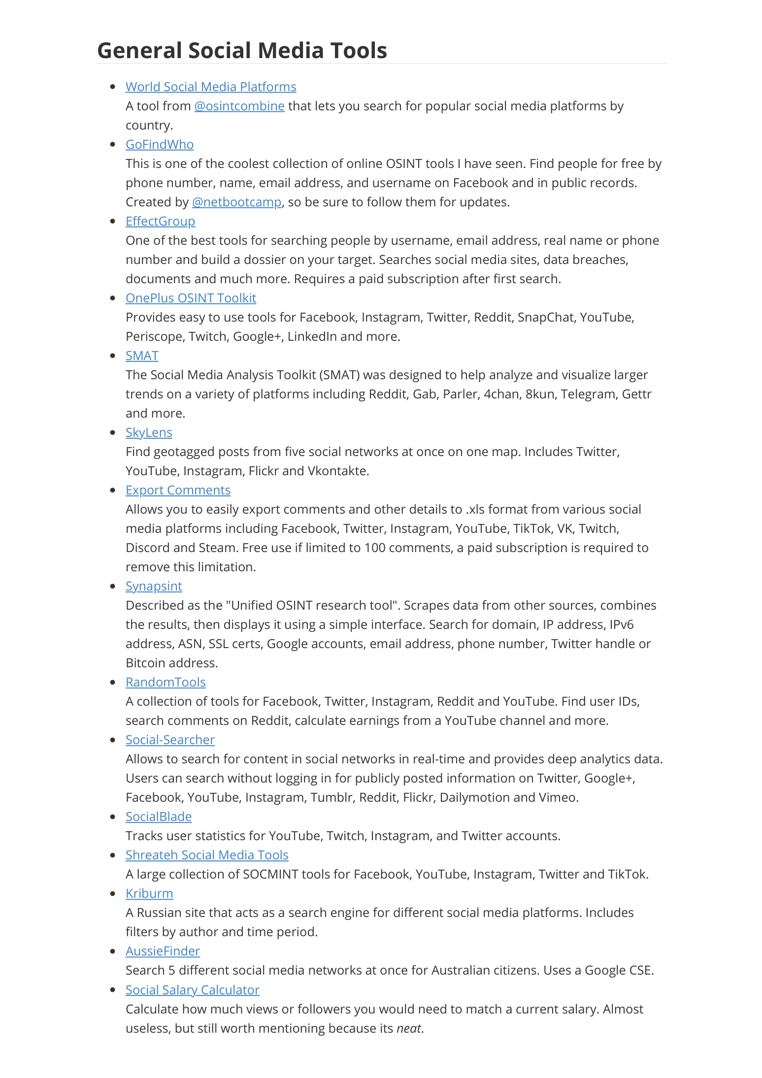 OSINT Social Media Tools List