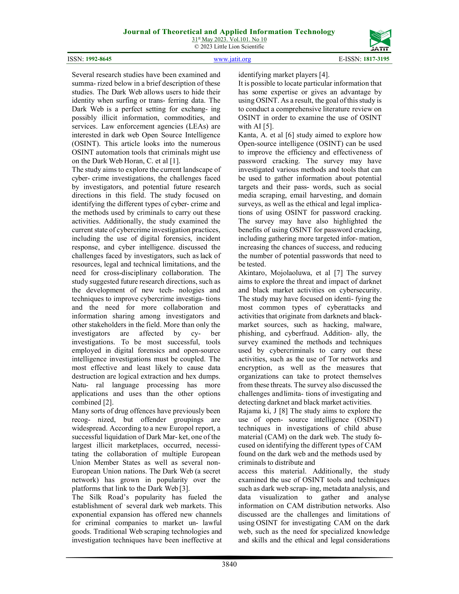 Dark Web OSINT Literature Review